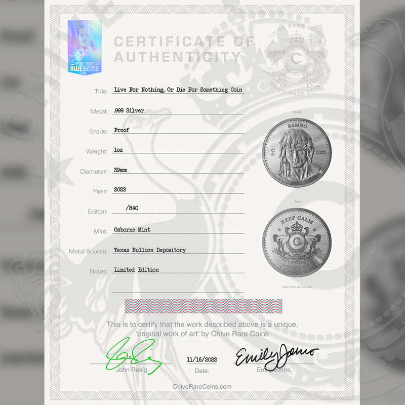 Rambo Live For Nothing Or Die For Something Silver Coin 1 oz